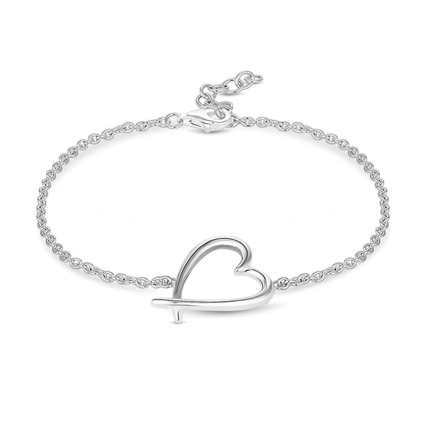 Sterling Silver 925 Polished Open Heart Bracelet