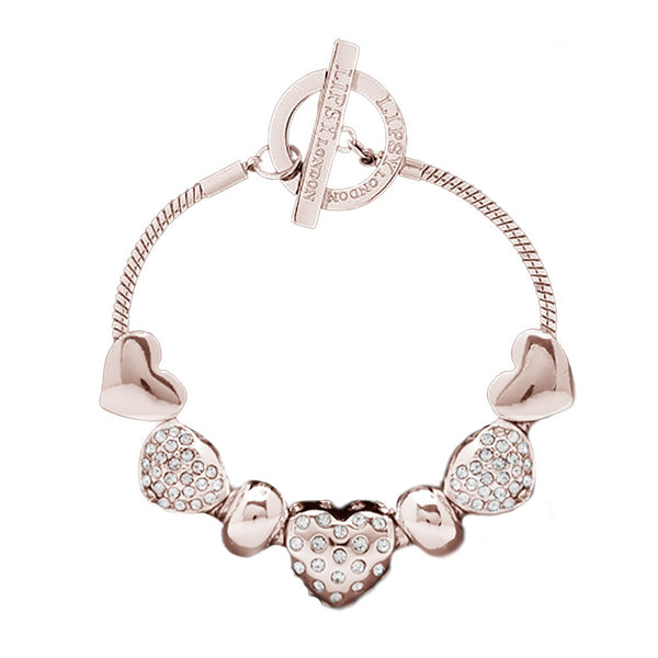 Lipsy Rose Gold Plated Crystal Charm Bracelet - Gift Boxed