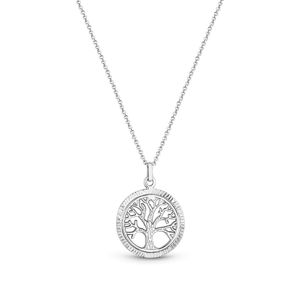 Simply Silver Sterling Silver 925 Diamond Cut Tree of Love Pendant Necklace
