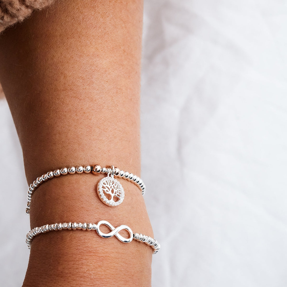 Simply Silver Sterling Silver 925 Beaded Tree of Love Charm Stretch Bracelet