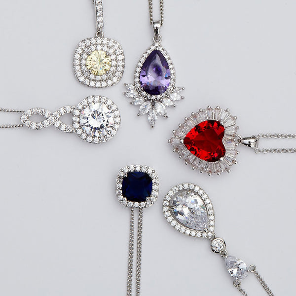Silver Cubic Zirconia Peardrop Pendant Necklace