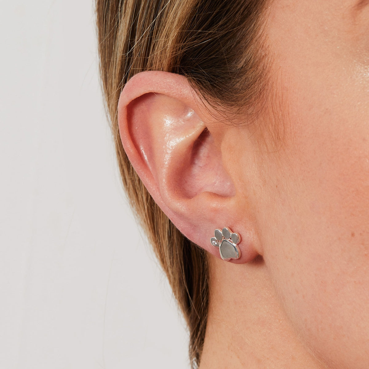 Sterling Silver 925 Paw Print Stud Earrings