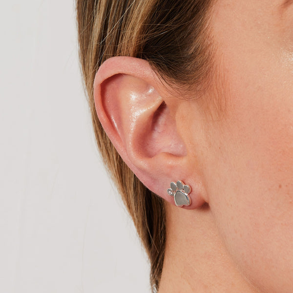 Sterling Silver 925 Paw Print Stud Earrings