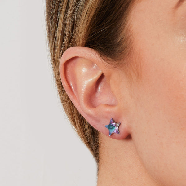 Silver Plated Vitral Star Stud Earrings