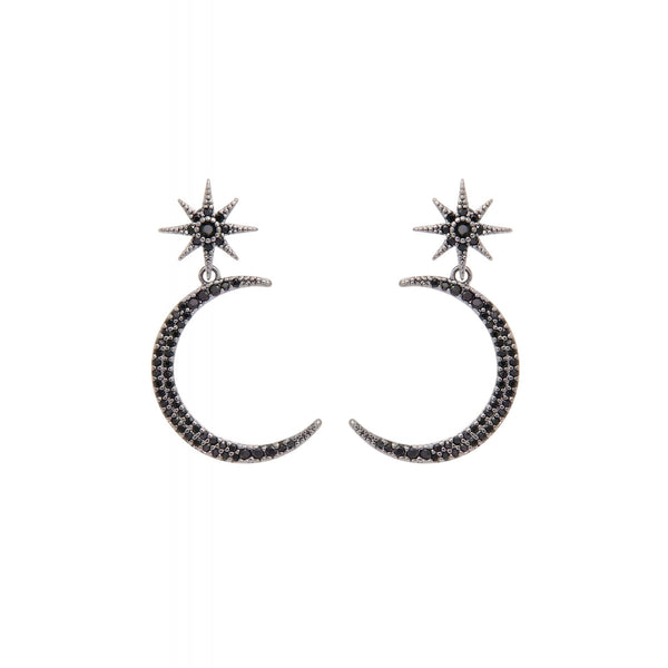 Jon Richard Star And Moon Black Statement Earrings