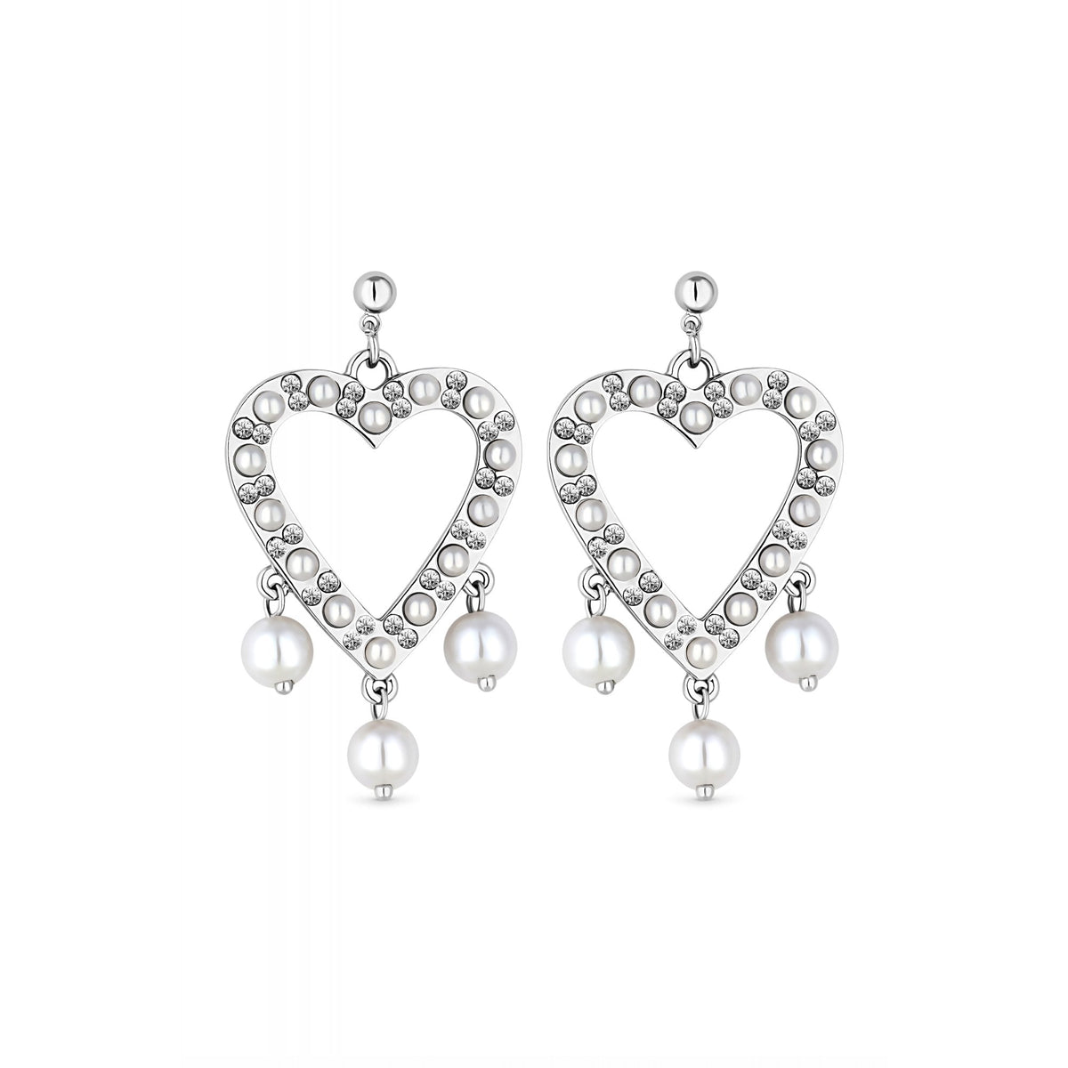 Mood Silver Plated Largepearl And Crystal Heart Earrings
