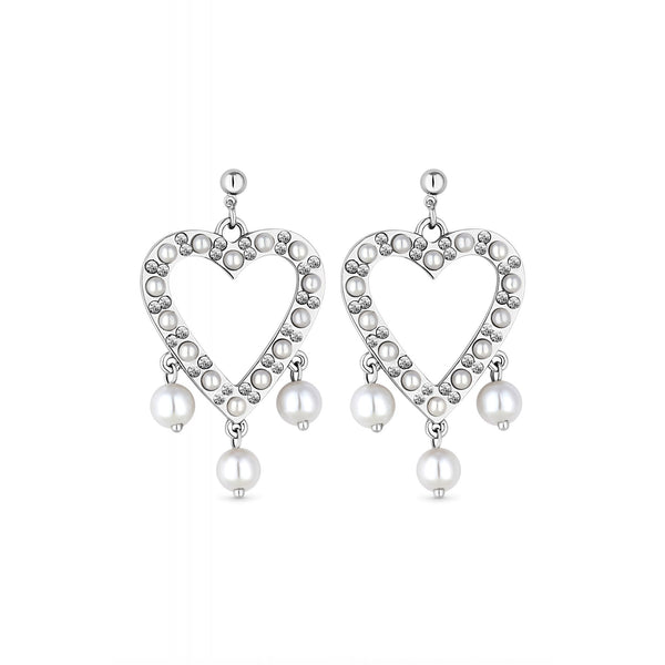 Mood Silver Plated Largepearl And Crystal Heart Earrings