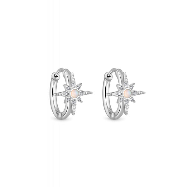 Sterling Silver Opal Starburst Hoop Earrings