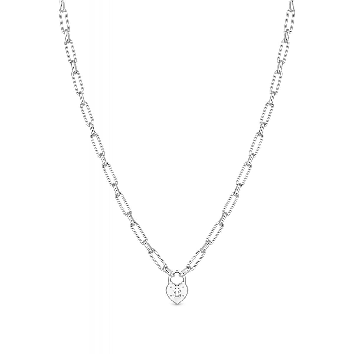 Sterling Silver Paperlink Lock Heart Necklace