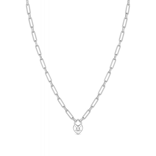 Sterling Silver Paperlink Lock Heart Necklace