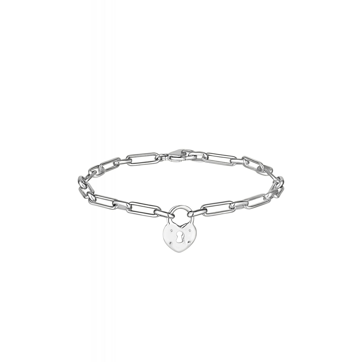 Sterling Silver Paperlink Lock Heart Bracelet