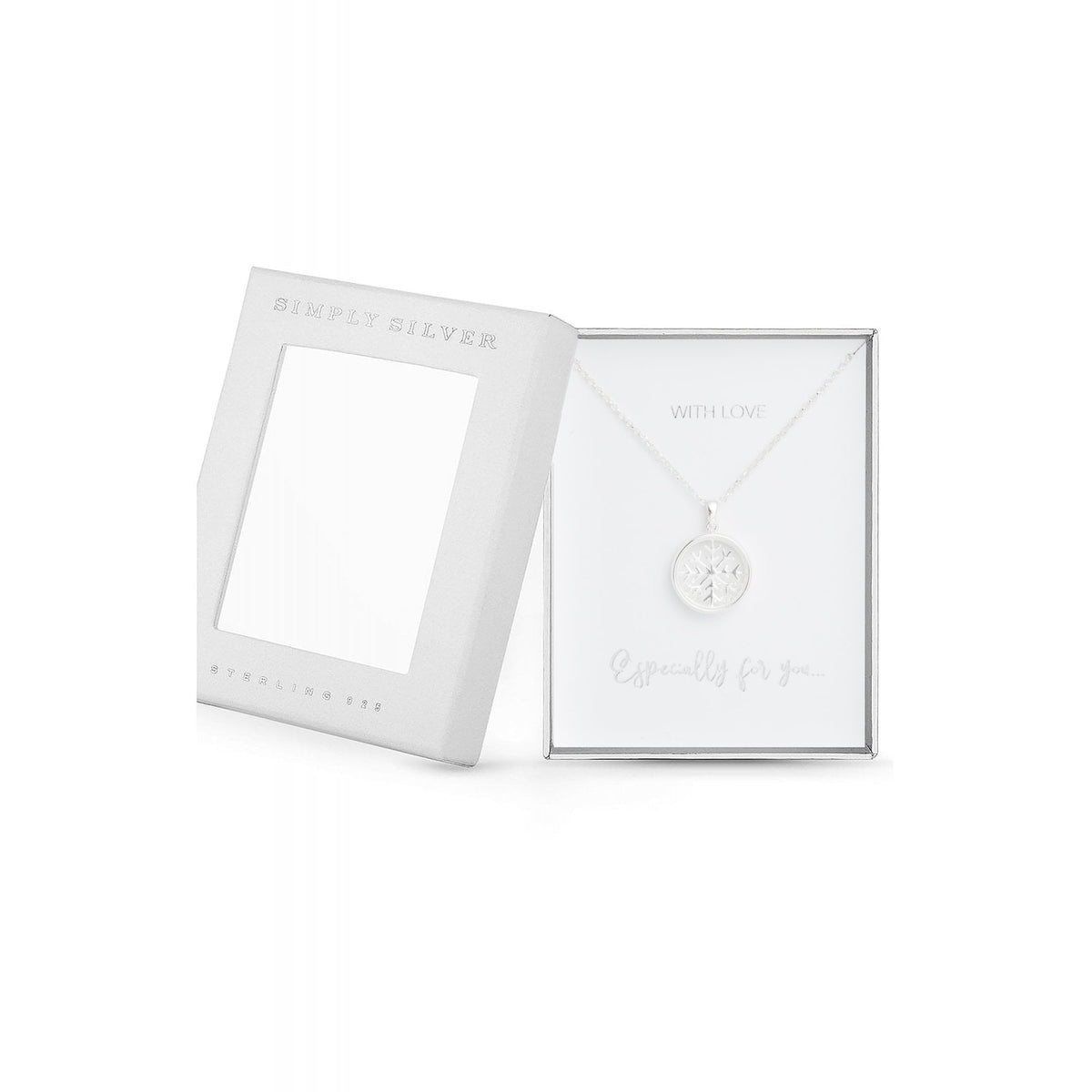 Simply Silver Sterling Silver Snowflake Shaker Pendant Necklace - Gift Boxed