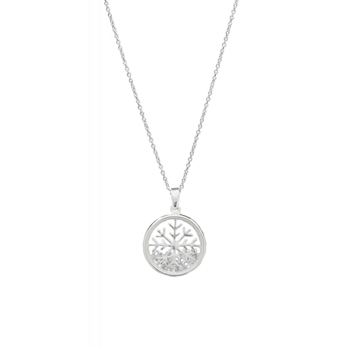 Simply Silver Sterling Silver Snowflake Shaker Pendant Necklace - Gift Boxed