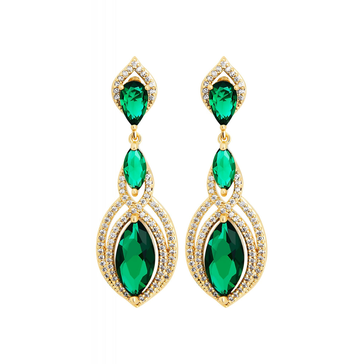 Jon Richard Gold Plate Cubic Zirconia And Emerald Marquisse Stud Earrings