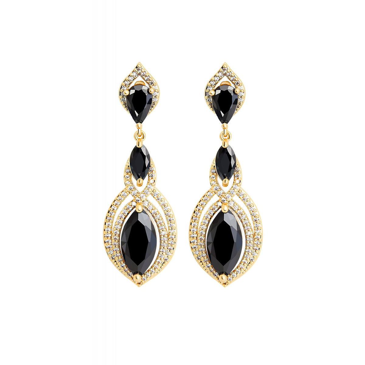 Jon Richard Gold Plate Cubic Zirconia And Black Marquisse Statement Earrings
