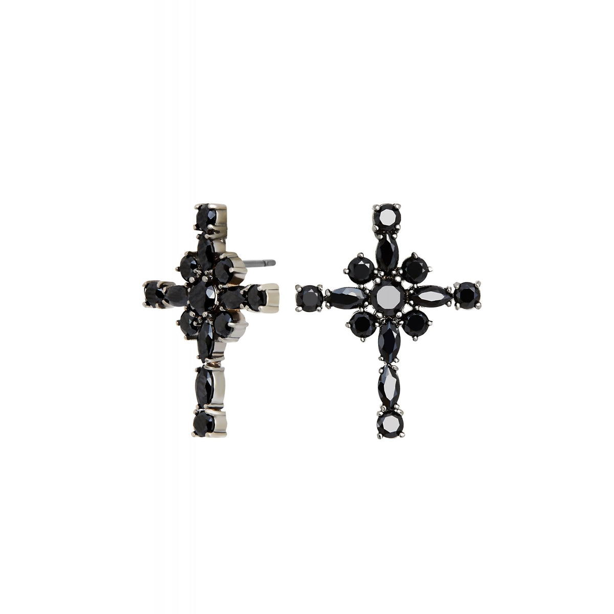 Jon Richard Rhodium Plate Cubic Zirconia Black Cross Earrings