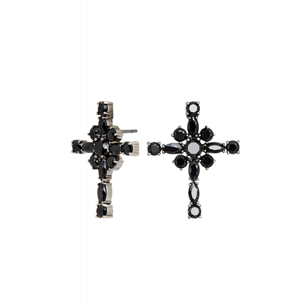 Jon Richard Rhodium Plate Cubic Zirconia Black Cross Earrings