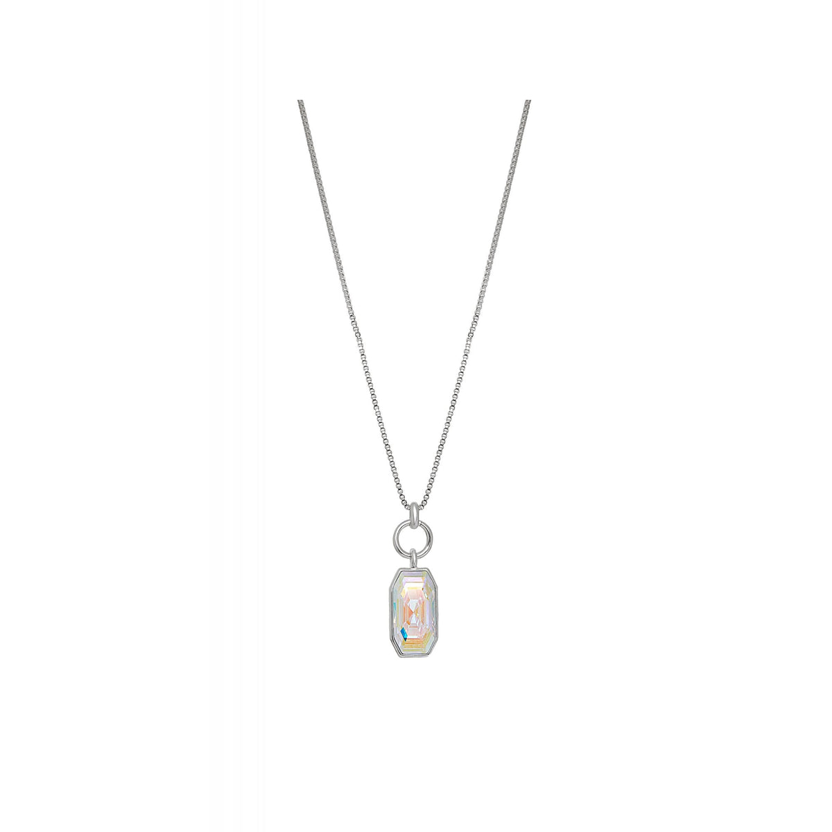 Jon Richard Radiance Collection Silver Plated Polish Link Aurora Borealis Pendant Necklace