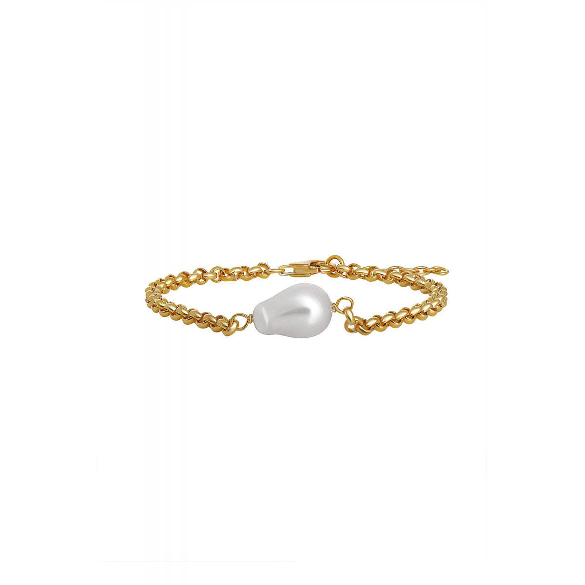 Simply Silver Sterling Silver 14ct Gold Plated Baroque Pearl Belcher Bracelet