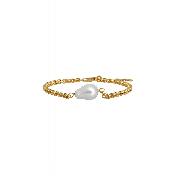 Simply Silver Sterling Silver 14ct Gold Plated Baroque Pearl Belcher Bracelet