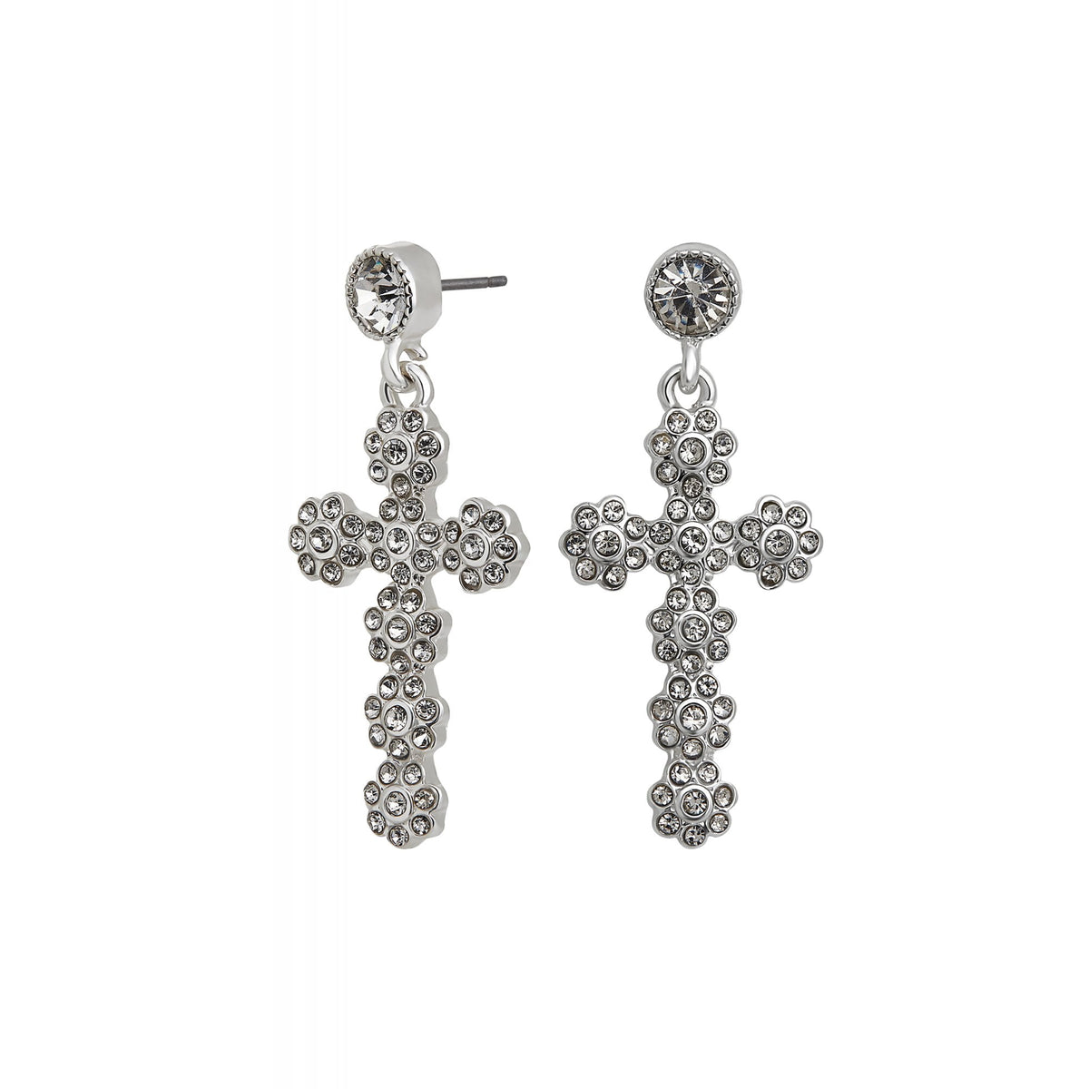 Mood Silver Crystal Cross Drop Earrings