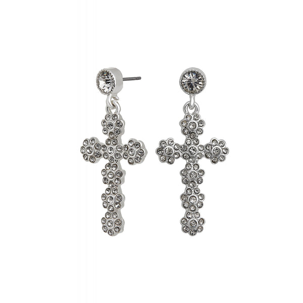 Mood Silver Crystal Cross Drop Earrings
