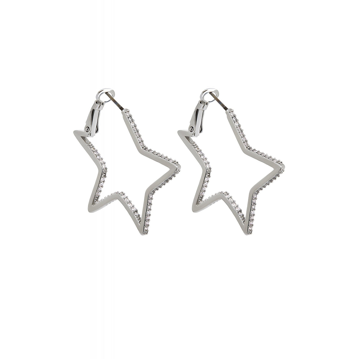 Jon Richard Rhodium Plated Cubic Zirconia Star Hoop Earrings