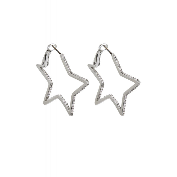 Jon Richard Rhodium Plated Cubic Zirconia Star Hoop Earrings