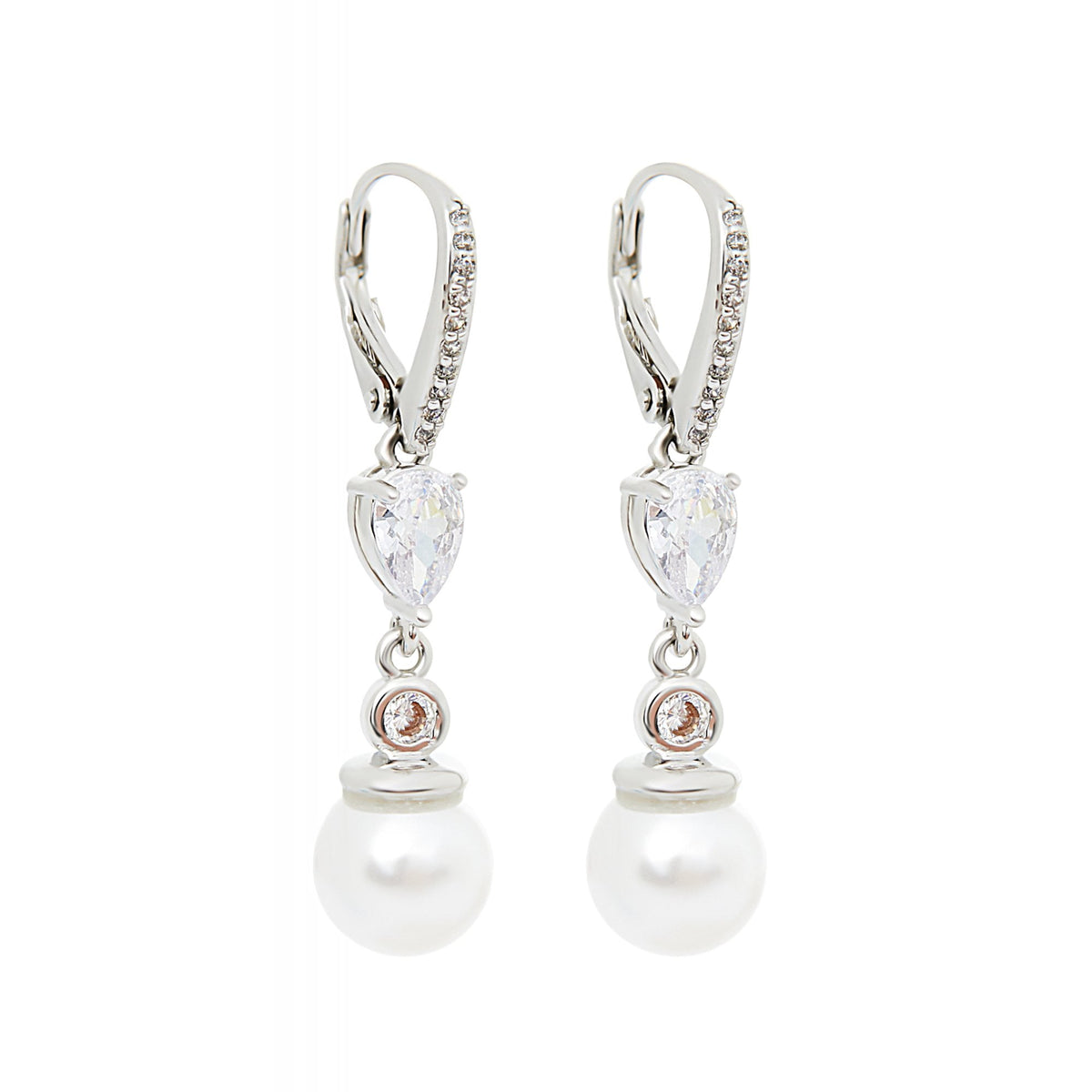 Jon Richard Silver Plated Pearl & Cubic Zirconia Hoop Drop Earrings