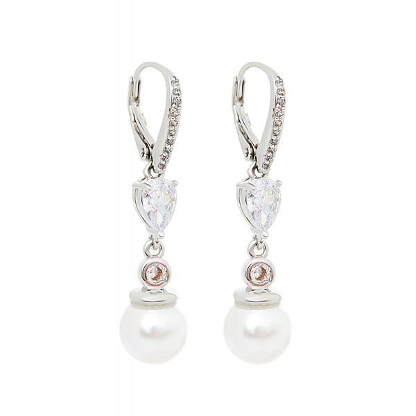 Jon Richard Silver Plated Pearl & Cubic Zirconia Hoop Drop Earrings