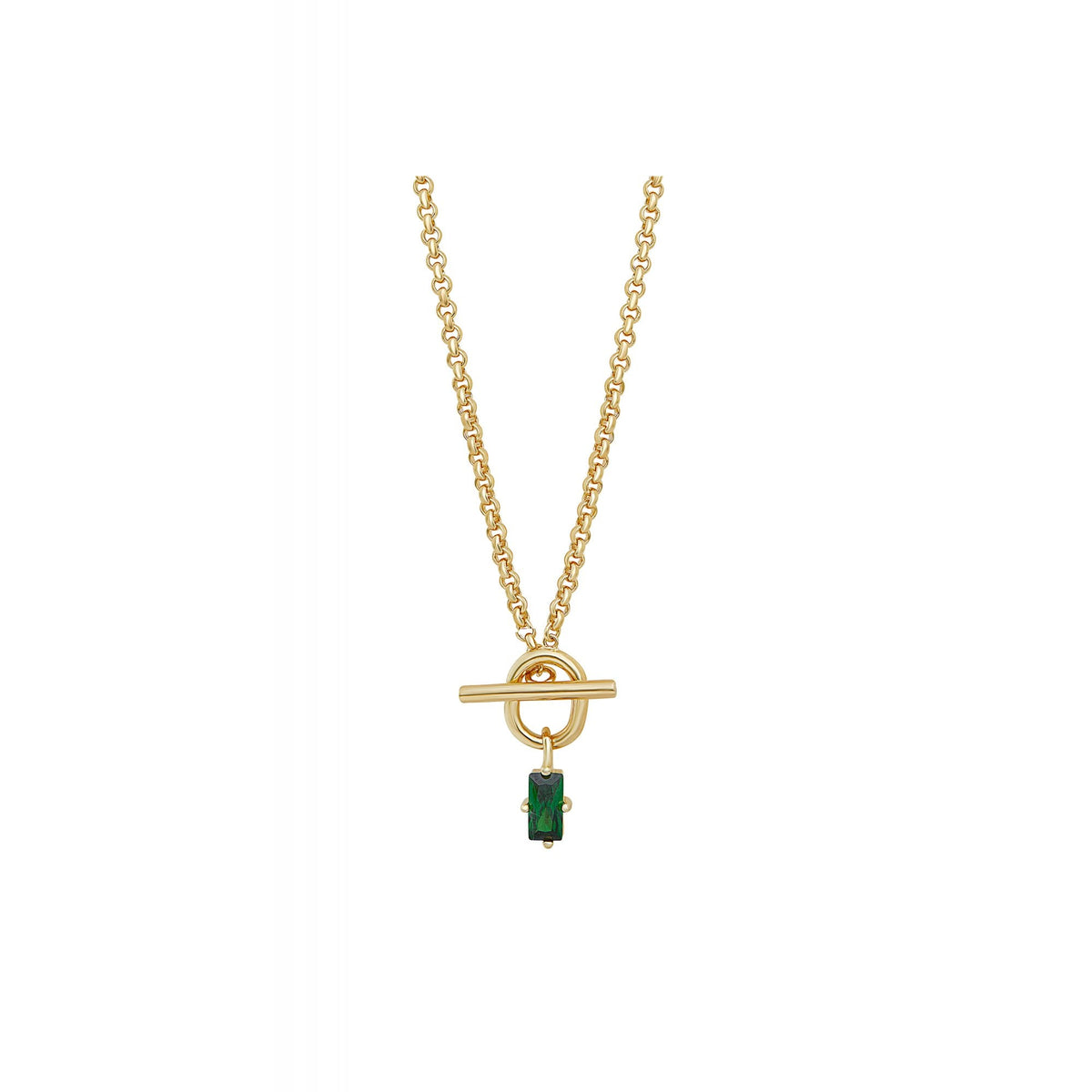 Simply Silver Sterling Silver 14Ct Gold With Emerald Cubic Zirconia T Bar Necklace