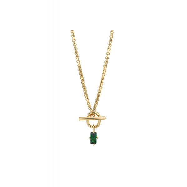 Simply Silver Sterling Silver 14Ct Gold With Emerald Cubic Zirconia T Bar Necklace