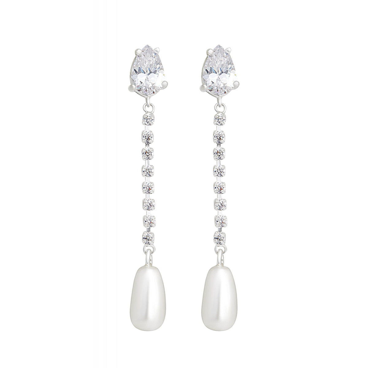 Jon Richard Silver Plated Cubic Zirconia Linear Pearl Drop Earrings
