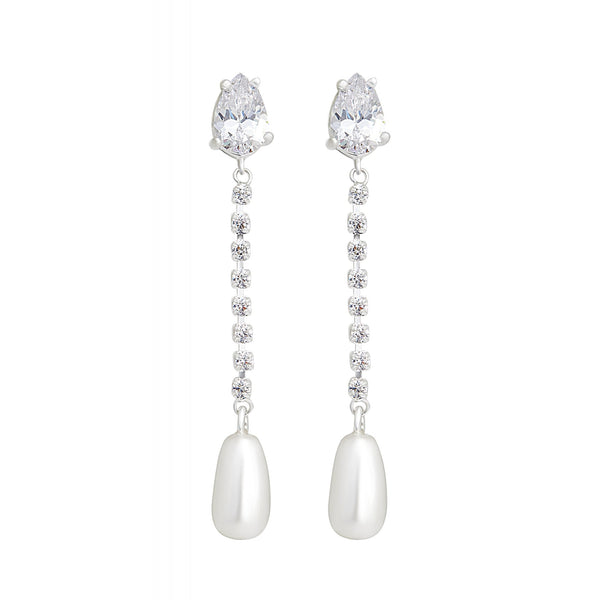 Jon Richard Silver Plated Cubic Zirconia Linear Pearl Drop Earrings