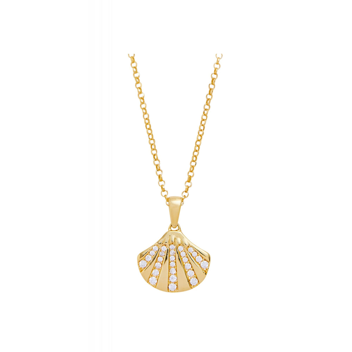Sterling Silver Gold With Cubic Zirconia Shell Necklace