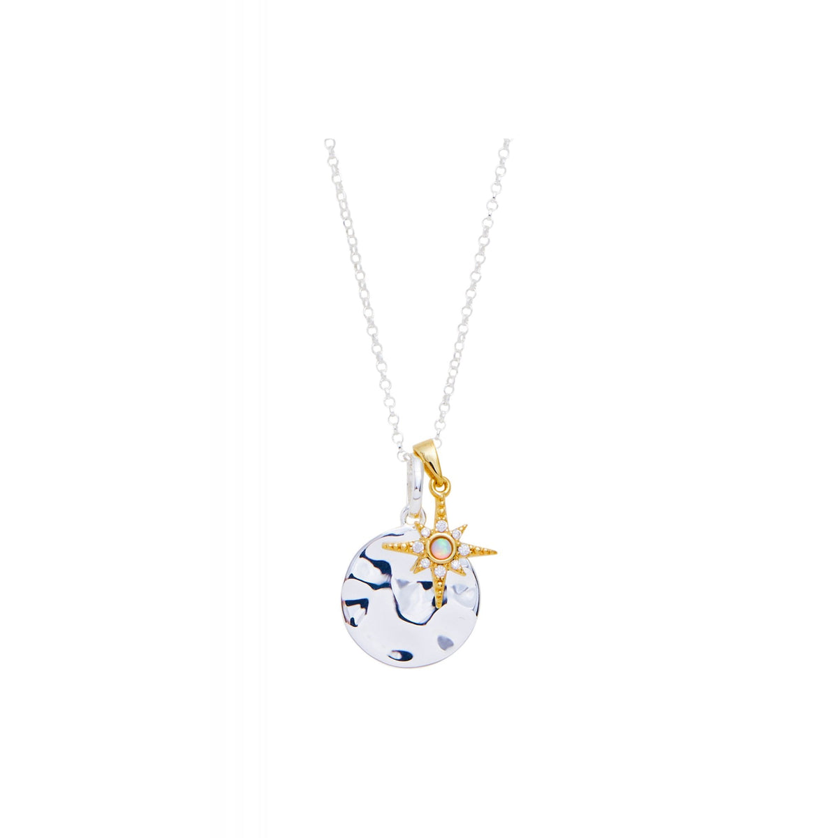 Simply Silver Sterling Silver Opal Starburst Charm Necklace