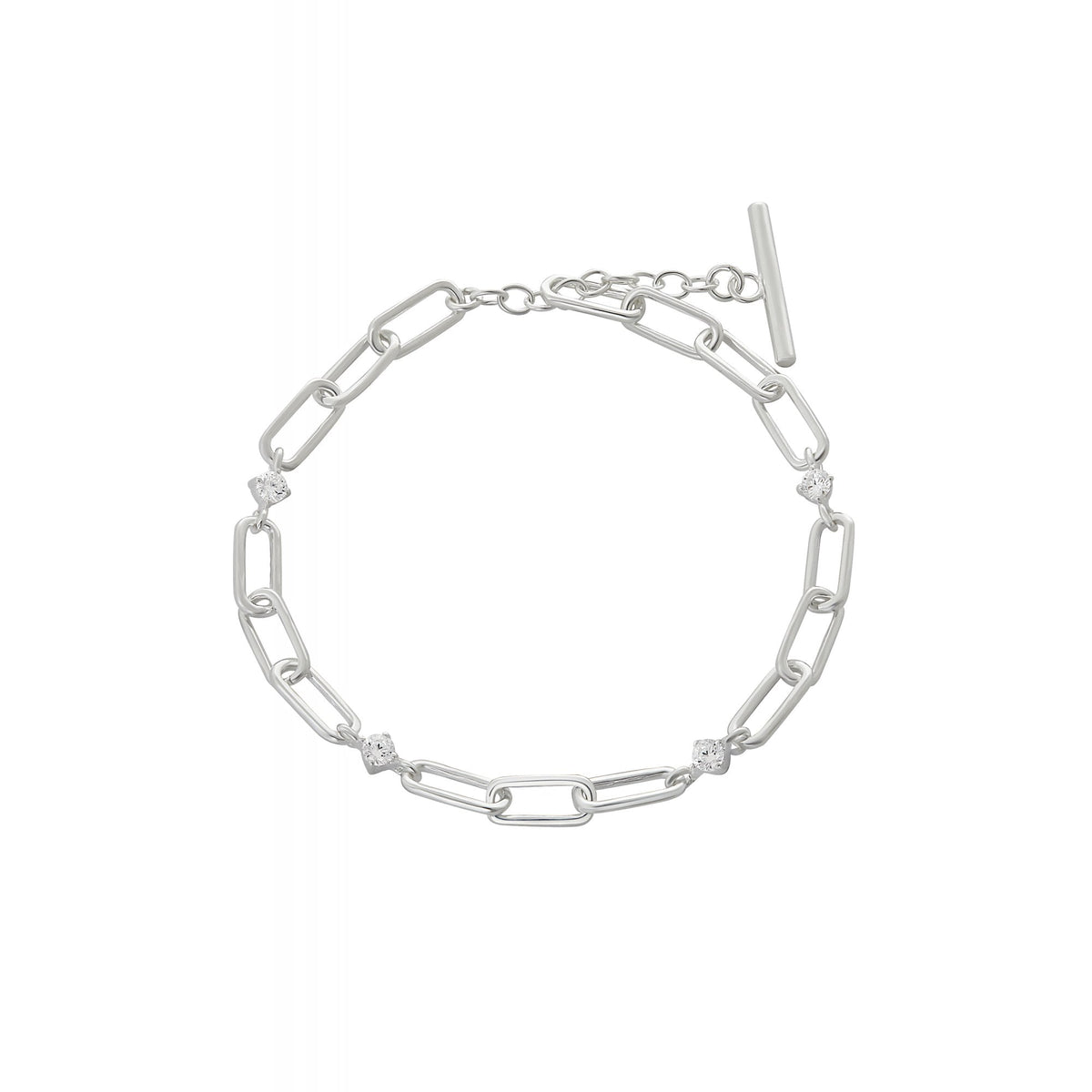 Simply Silver Sterling Silver 925 with Cubic Zirconia Station T Bar Bracelet