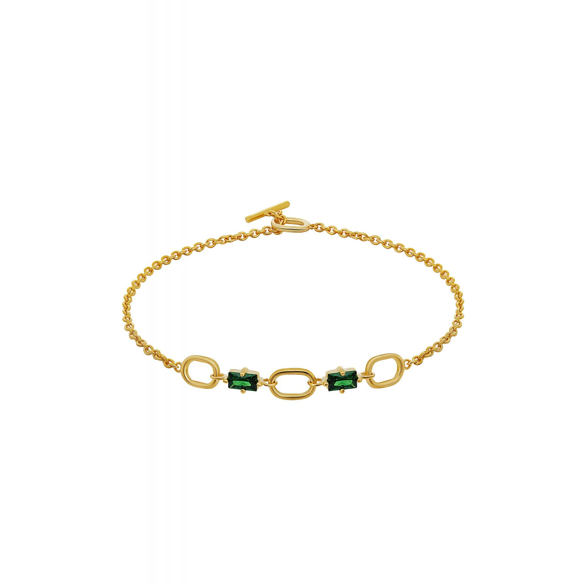Simply Silver Sterling Silver 925 14ct Gold Emerald Cubic Zirconia Link Toggle Bracelet