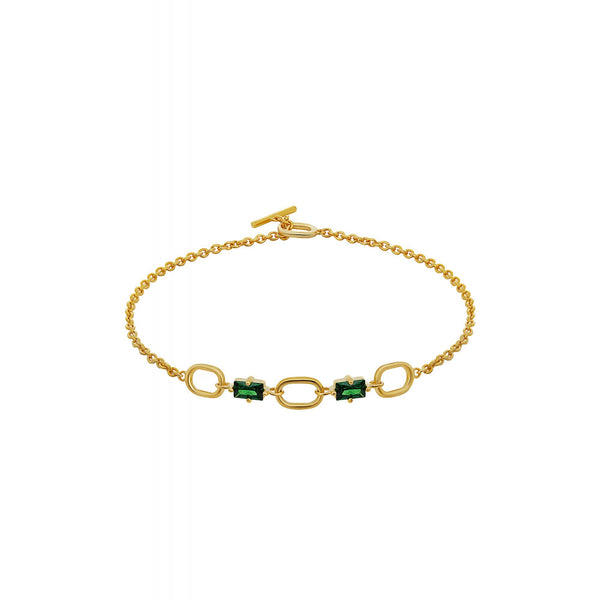 Simply Silver Sterling Silver 925 14ct Gold Emerald Cubic Zirconia Link Toggle Bracelet