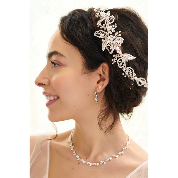 Jon Richard Silver Plated Pave Wave Leaf Collar Necklace