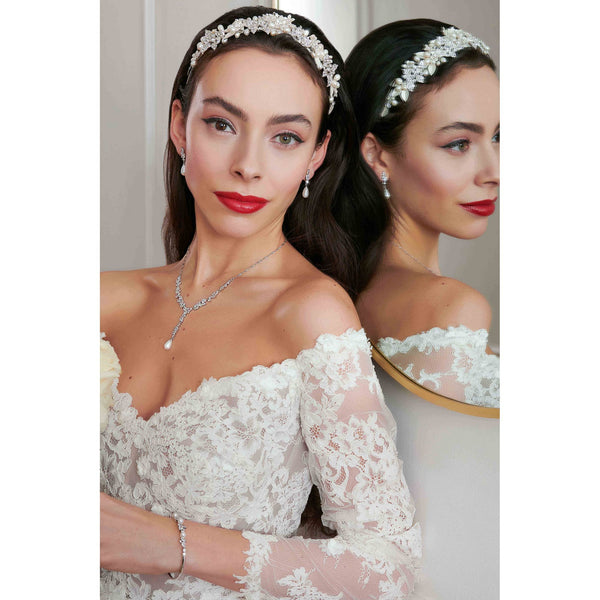 Silver Plated Pearl And Cubic Zirconia Leah Classic Drop Earring