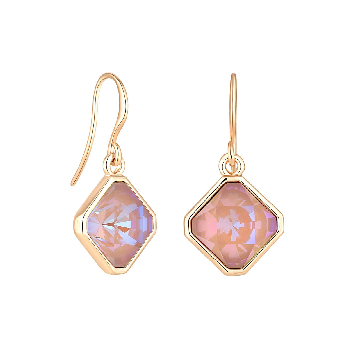 Jon Richard Radiance Collection Rose Gold Plated Dusky Pink Cushion Drop Earrings