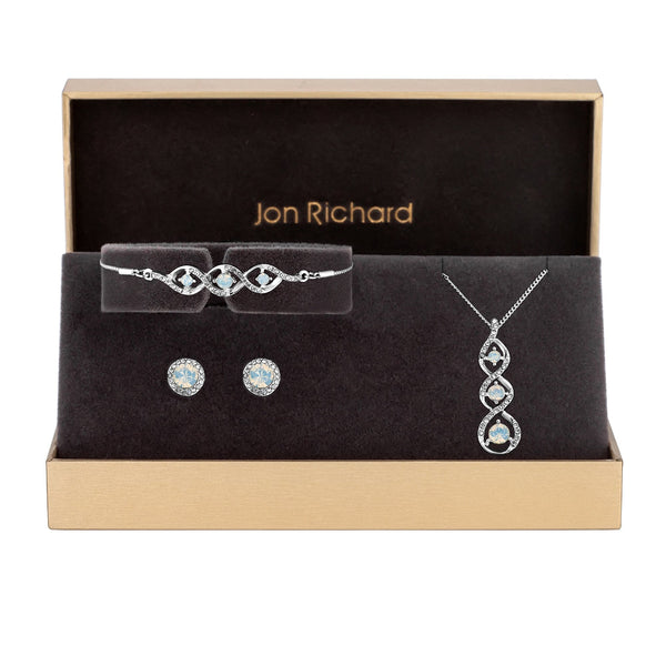 Jon Richard Silver Plated & Opal Trio Set - Gift Boxed