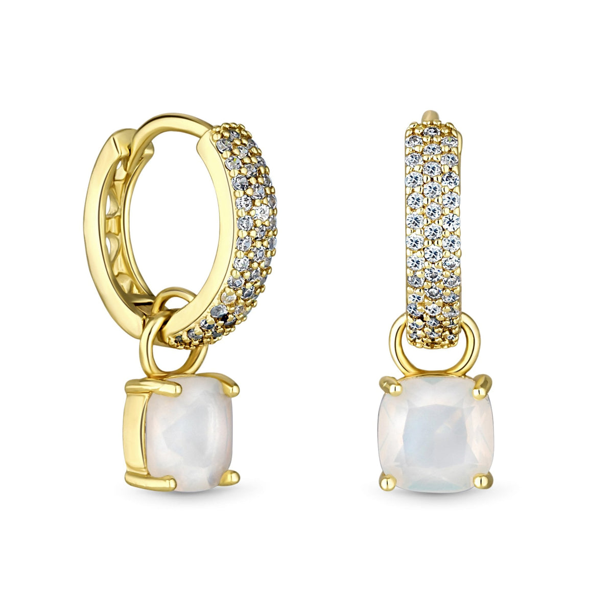 Jon Richard Gold Plated & Opal Cushion Drop Huggie Earrings