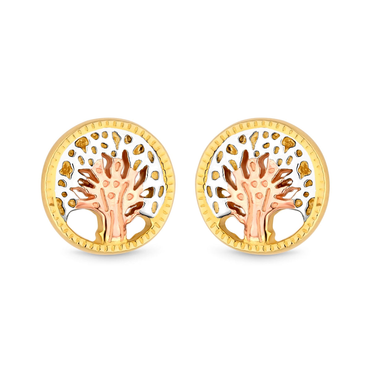 Simply Silver Sterling Silver 925 Tri Tone Tree of Love Stud Earrings