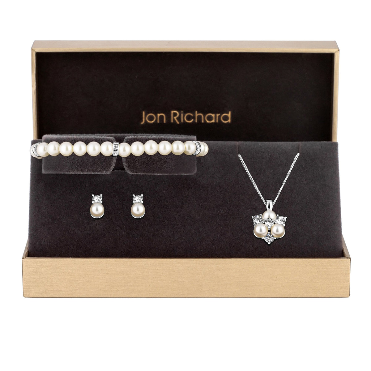 Plated Clear Crystal Pearl Crystal Cluster Trio Set Gift Boxed