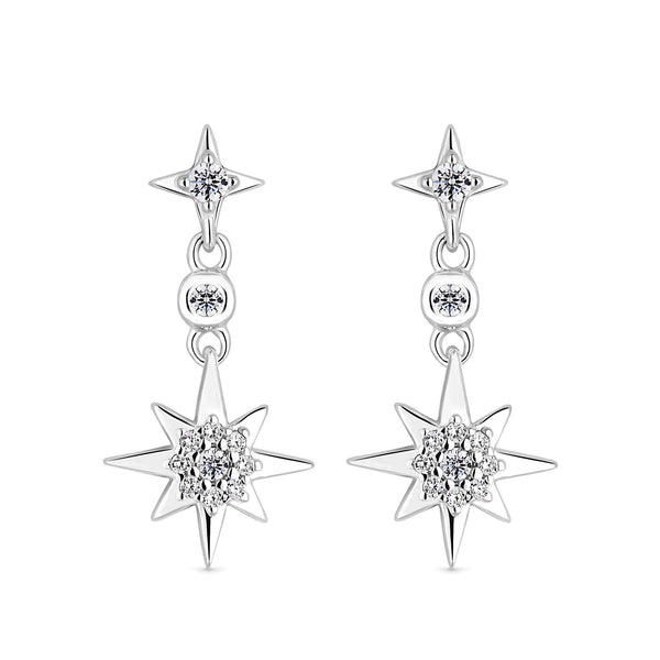 Simply Silver Sterling Silver 925 With Cubic Zirconia Starburst Drop Earrings