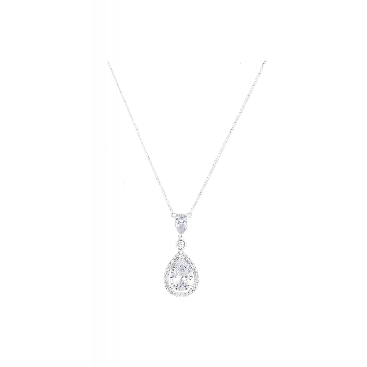 Silver Cubic Zirconia Peardrop Pendant Necklace