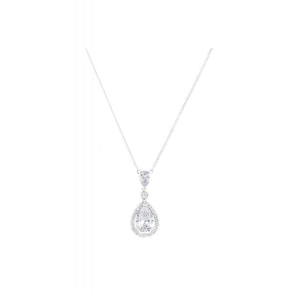 Silver Cubic Zirconia Peardrop Pendant Necklace