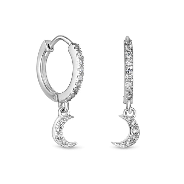 Simply Silver Sterling Silver 925 Cubic Zirconia Mini Crescent Moon Hoop Earrings